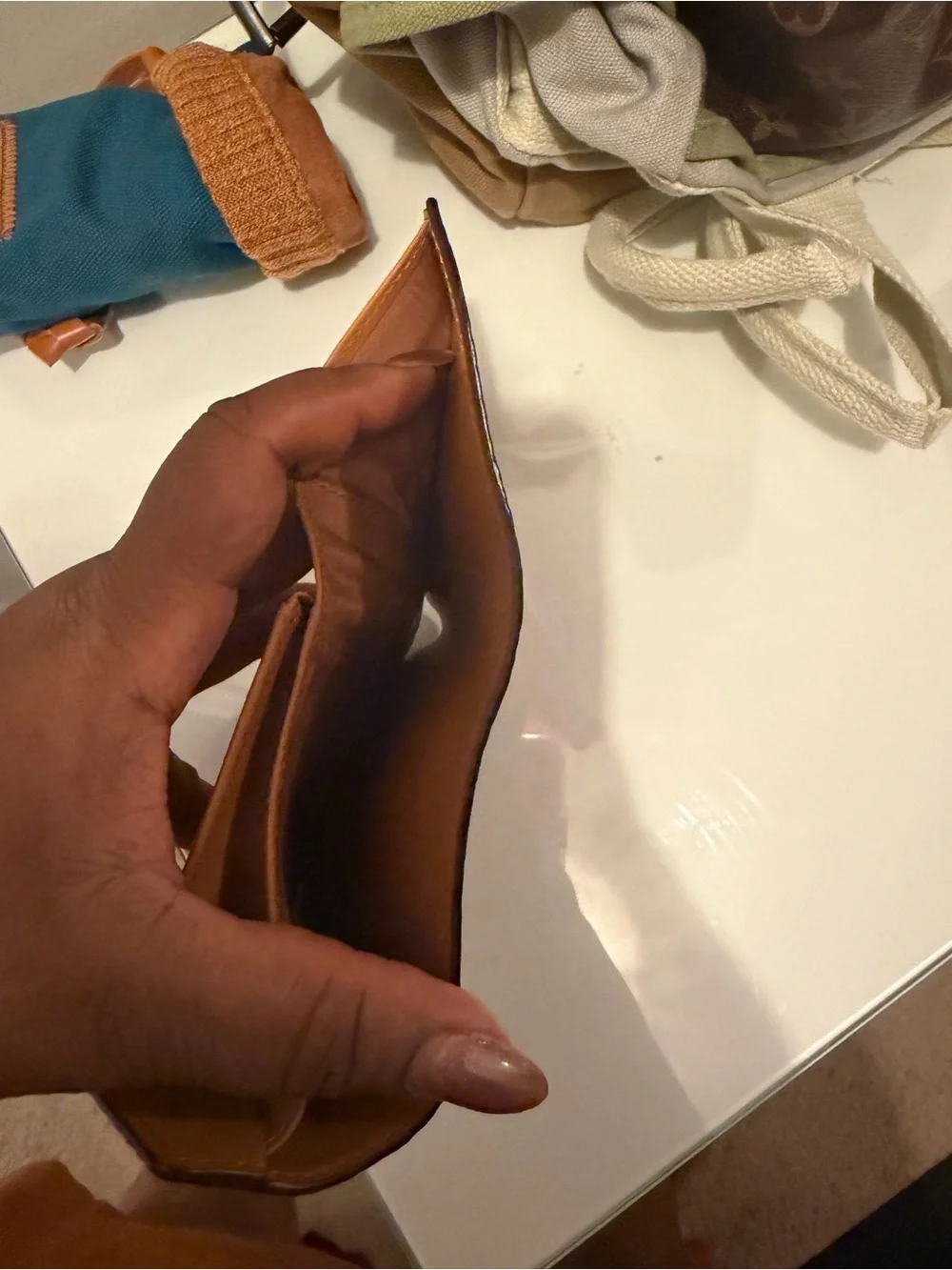 MCM Cognac Logo Envelope Card Holder with Gold Lock